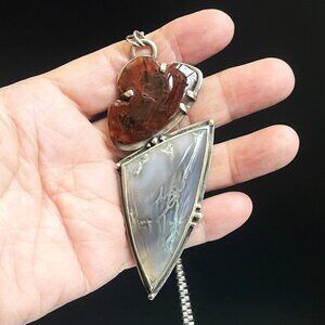 Dutch Jewelry Shop Moss Agate Plume Agate Sterling Necklace $388 OOAK Handmade